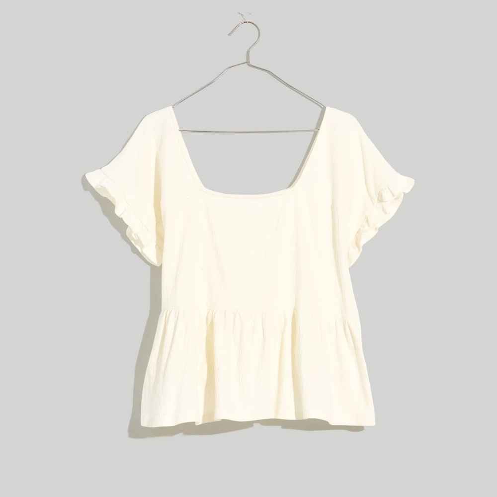 Madewell Flutter Sleeve Peplum Shirt in Cream